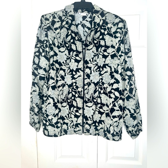 Woman Floral Zip Up Jacket 100% Rayon Shoulder Pads Size Medium - Picture 1 of 11